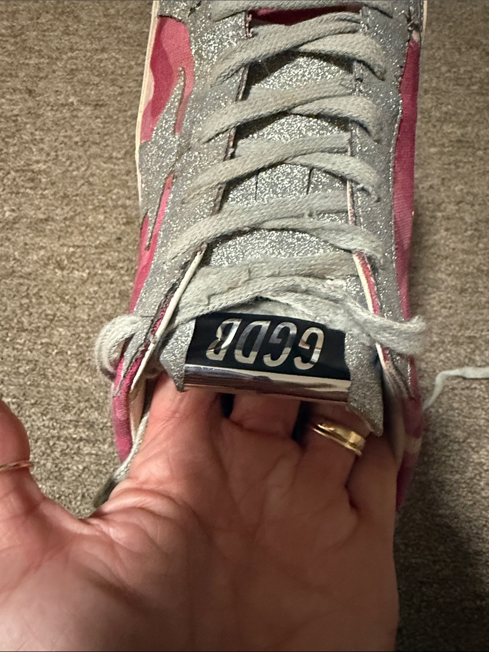 Golden Goose Pink Camo Super-Star Sneakers with Silver Glitter - Picture 6 of 7